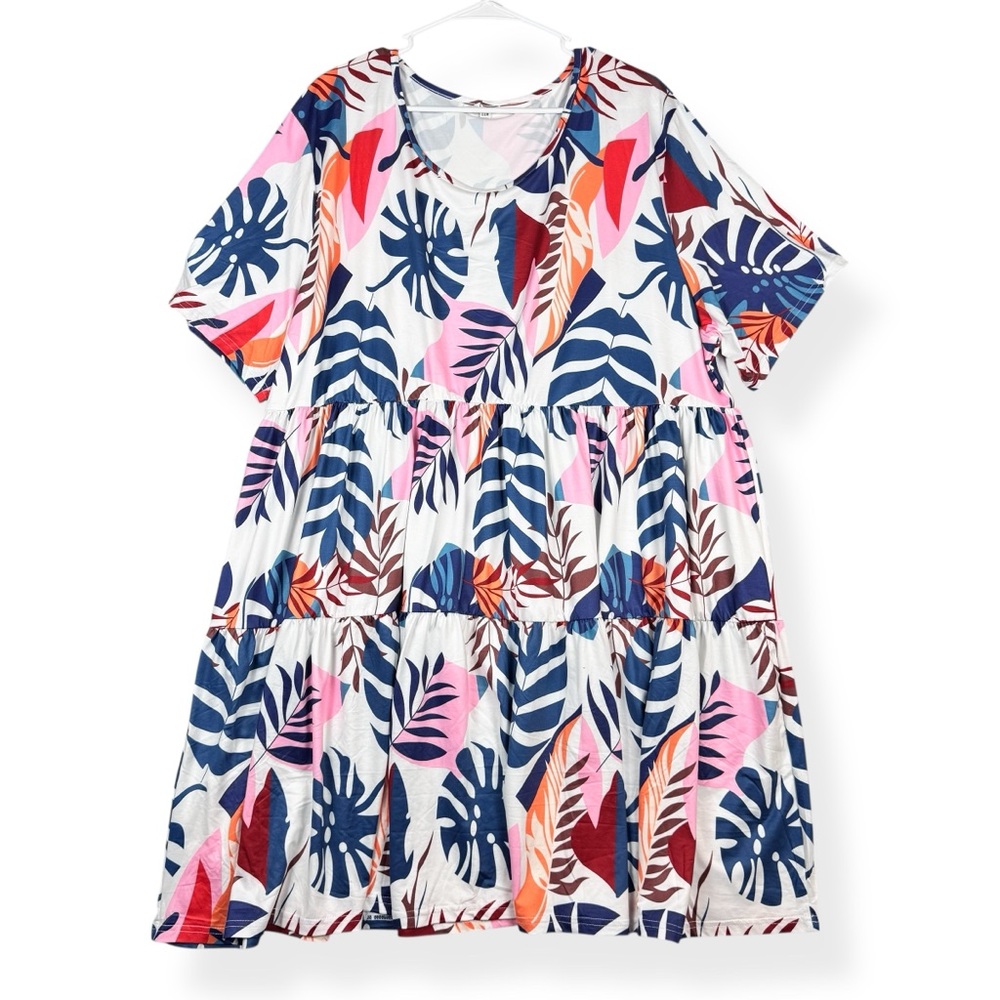Womens Plus Size Dress 22W Short Sleeve Aline‎ Dress Tiered Stretch